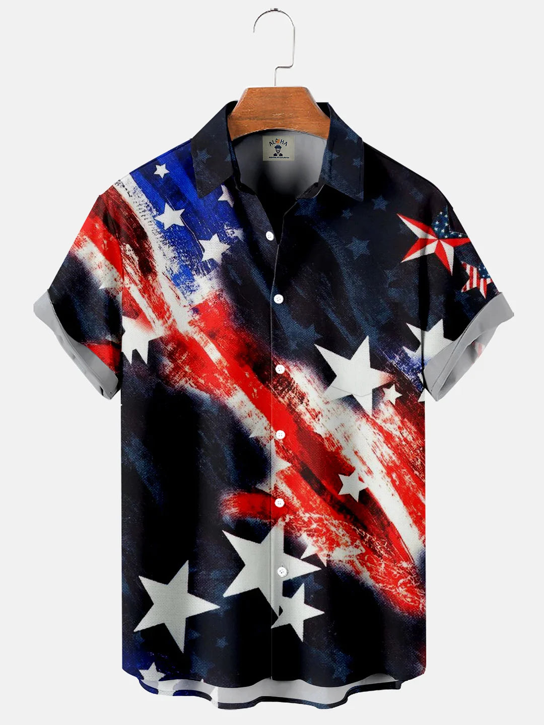 Men’S American Flag Star Print Short Sleeve Hawaiian Shirt, 4Th Of July Hawaiian Shirt