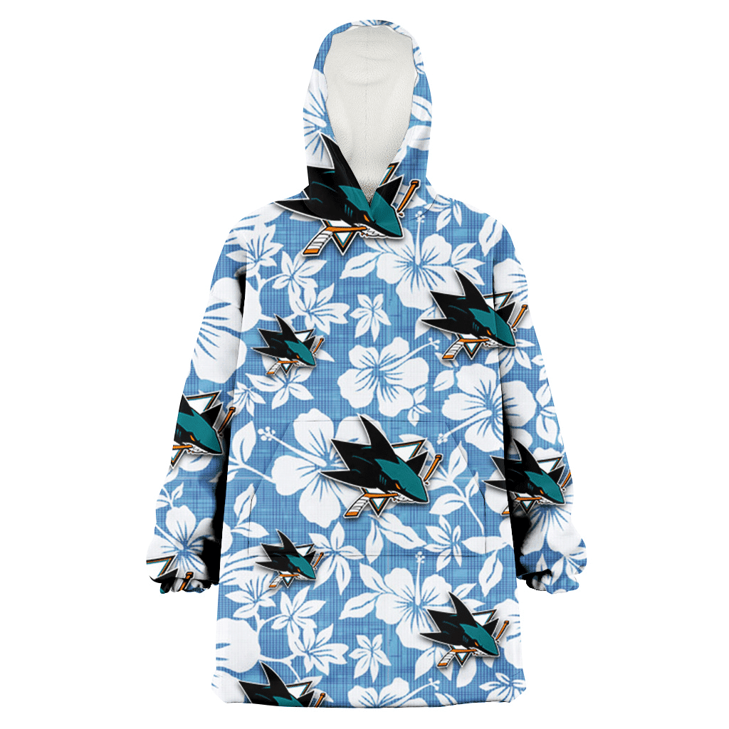 San Jose Sharks White Hibiscus Light Blue Texture Background 3D Printed Hoodie Blanket Snug Hoodie