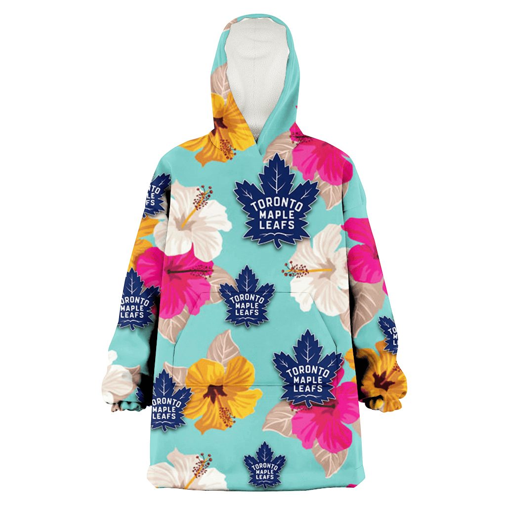 Toronto Maple Leafs Pink Yellow White Hibiscus Turquoise Background 3D Printed Hoodie Blanket Snug Hoodie