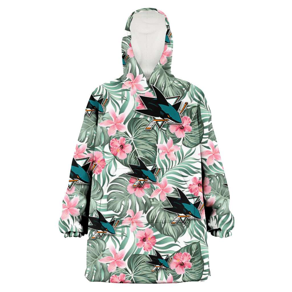 San Jose Sharks Pink Hibiscus Porcelain Flower Tropical Leaf White Background 3D Printed Hoodie Blanket Snug Hoodie