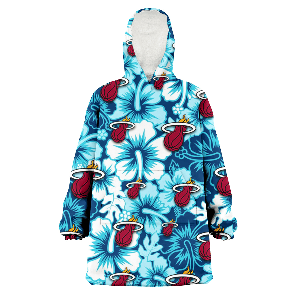 Miami Heat White Blue Hibiscus Blue Background 3D Printed Hoodie Blanket Snug Hoodie