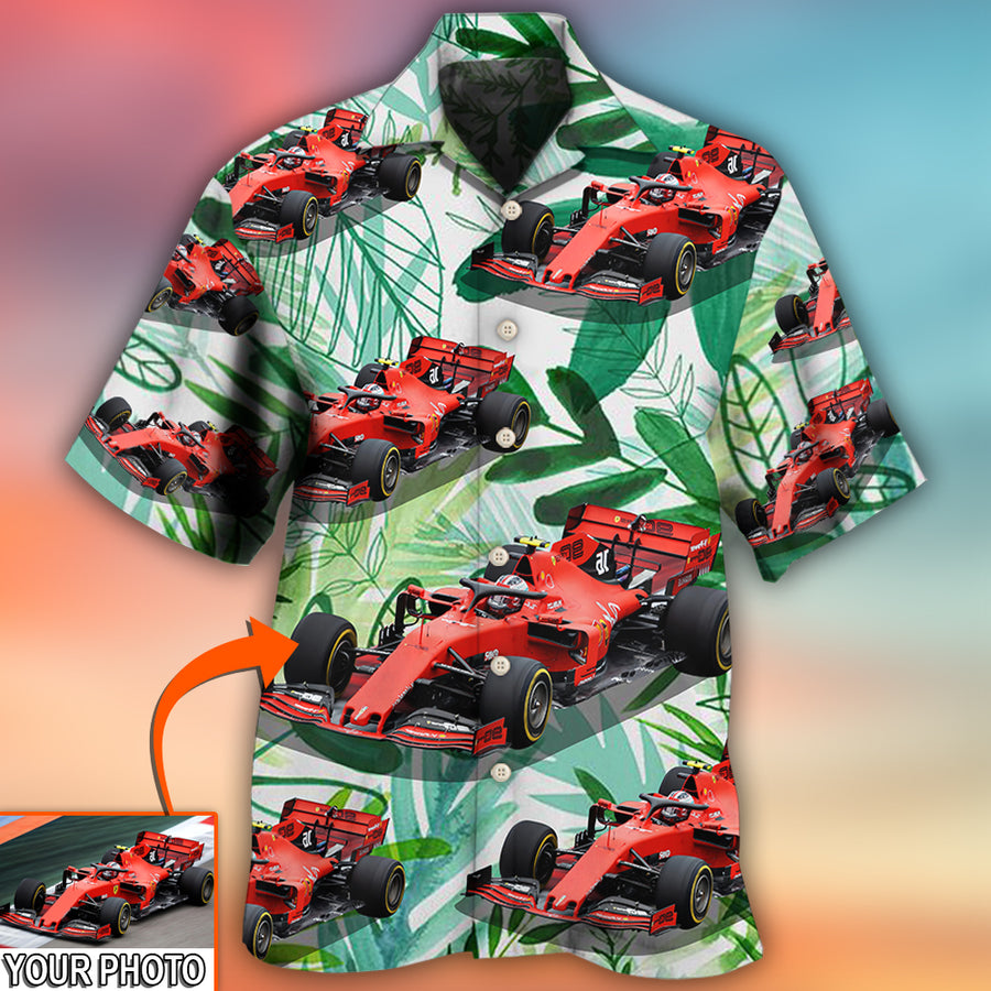 Car Formula One Tropical Custom Photo – Hawaiian Shirt, Personalized Hawaiian Shirt Gift