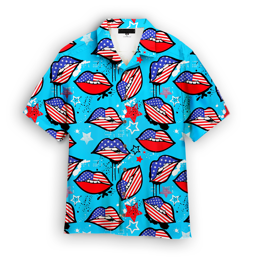 4Th Of July American Sexy Lips Hawaiian Shirt Beachwear For Men