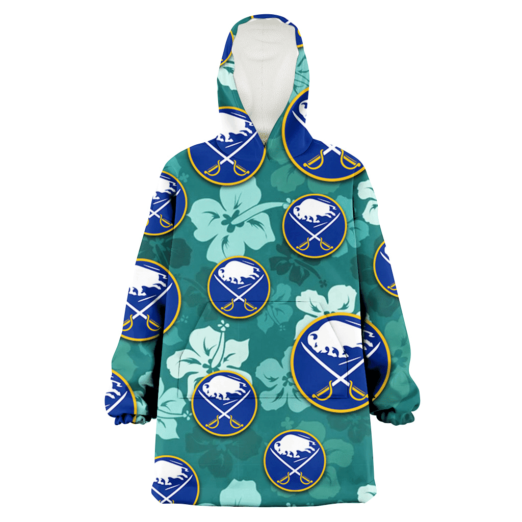 Buffalo Sabres Light Sea Green Hibiscus Green Background 3D Printed Hoodie Blanket Snug Hoodie