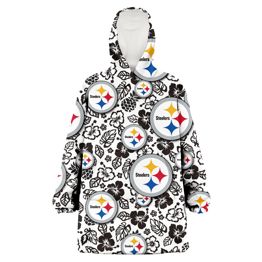 Pittsburgh Steelers Black And White Hibiscus Leaf White Background 3D Printed Hoodie Blanket Snug Hoodie