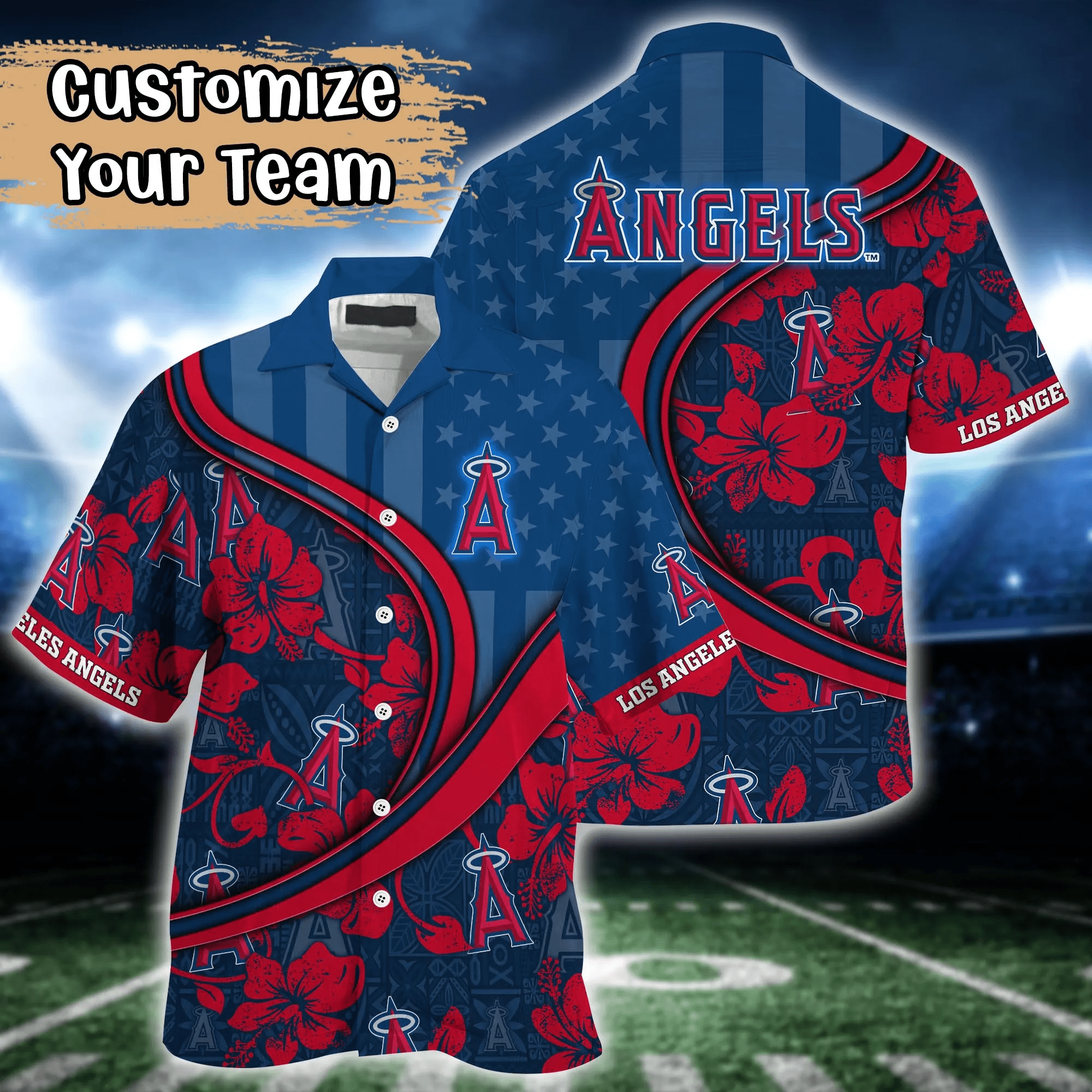 Los Angeles Angels Mlb Us Flag Hawaiian Shirt Custom Summer Aloha Shirt