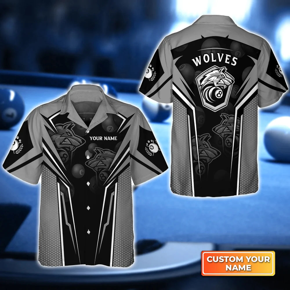 Wolf Team Pool Eight Ball Billiard 3D Hawaiian Shirt, Billiard Team Uniform, Gift For Billiard Players