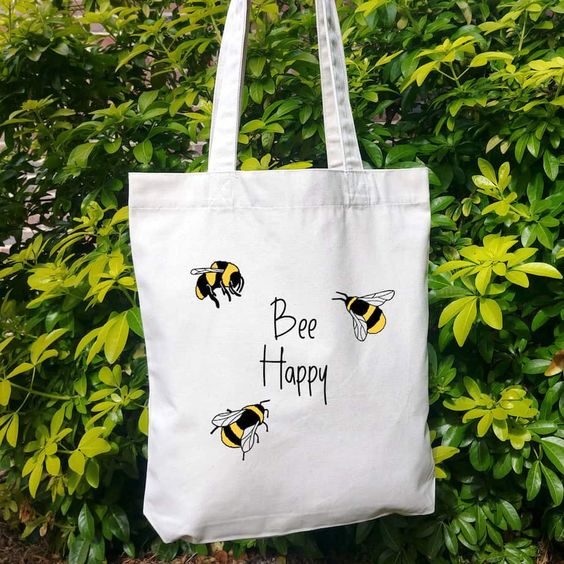 Bee Happy Tote bags, Canvas Tote Bags, Tote Bag Design, Tote Bag Idea