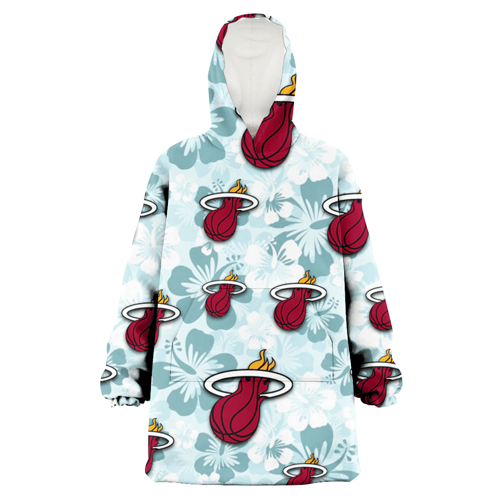 Miami Heat Pale Turquoise Hibiscus Light Cyan Background 3D Printed Hoodie Blanket Snug Hoodie