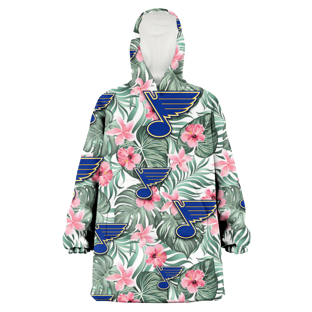 St. Louis Blues Pink Hibiscus Porcelain Flower Tropical Leaf White Background 3D Printed Hoodie Blanket Snug Hoodie