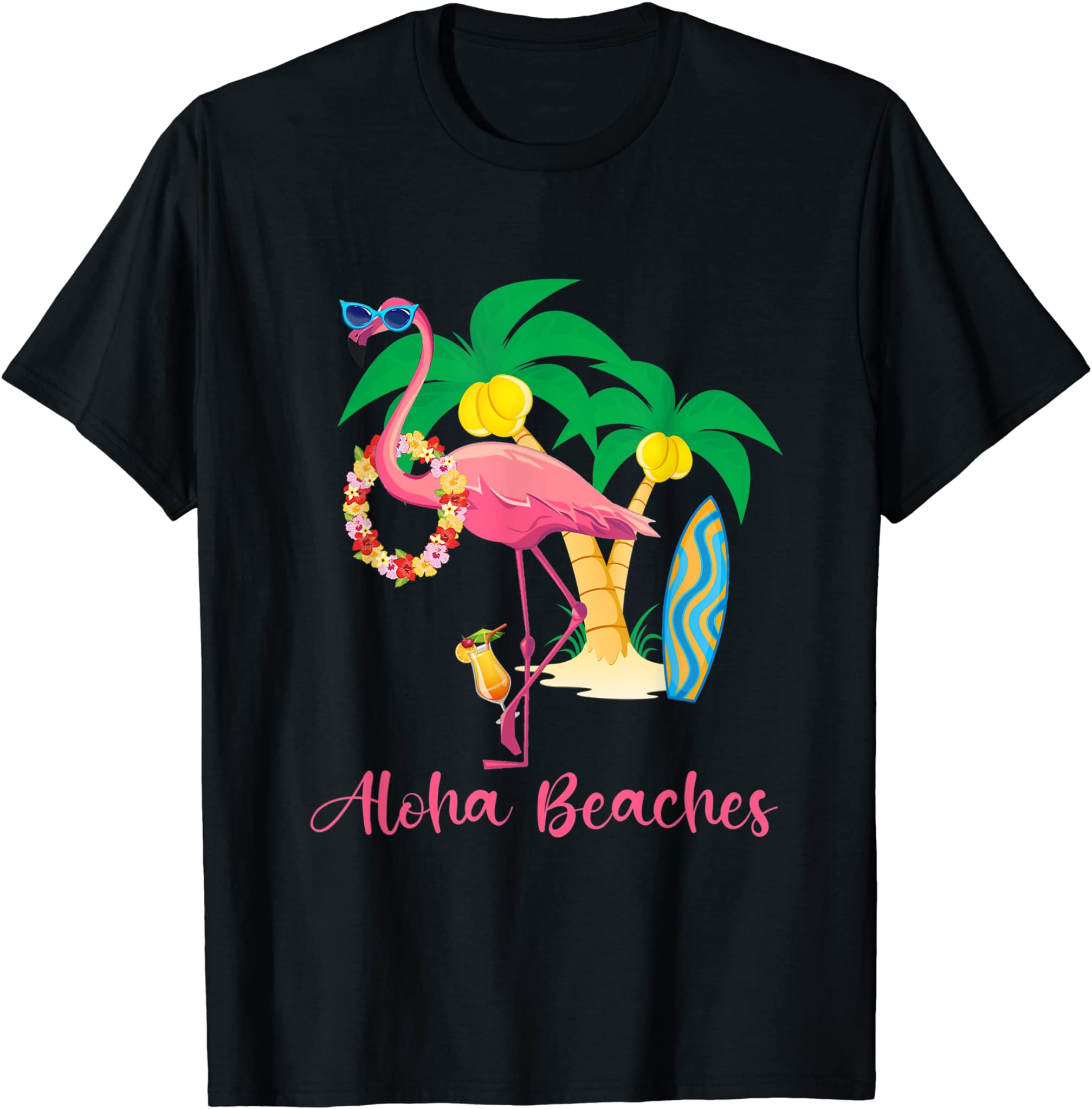 Aloha Beaches Hawaiian Flowers Floral Flamingo Cocktails T-Shirt