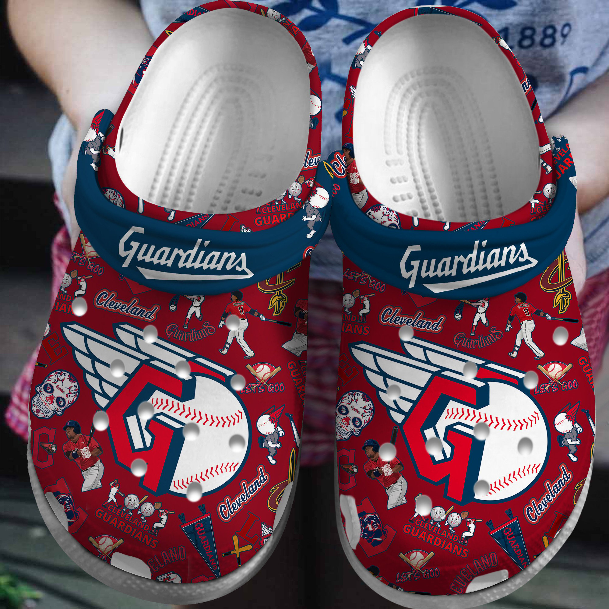 Cleveland Guardians Logo Baseball MLB Cheer Mascot Blue Sander Red Crocss Classic Clogs Shoes Ver149