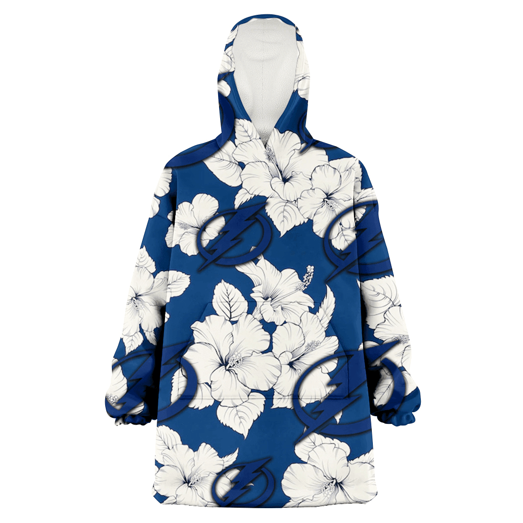 Tampa Bay Lightning White Big Hibiscus Blue Background 3D Printed Hoodie Blanket Snug Hoodie