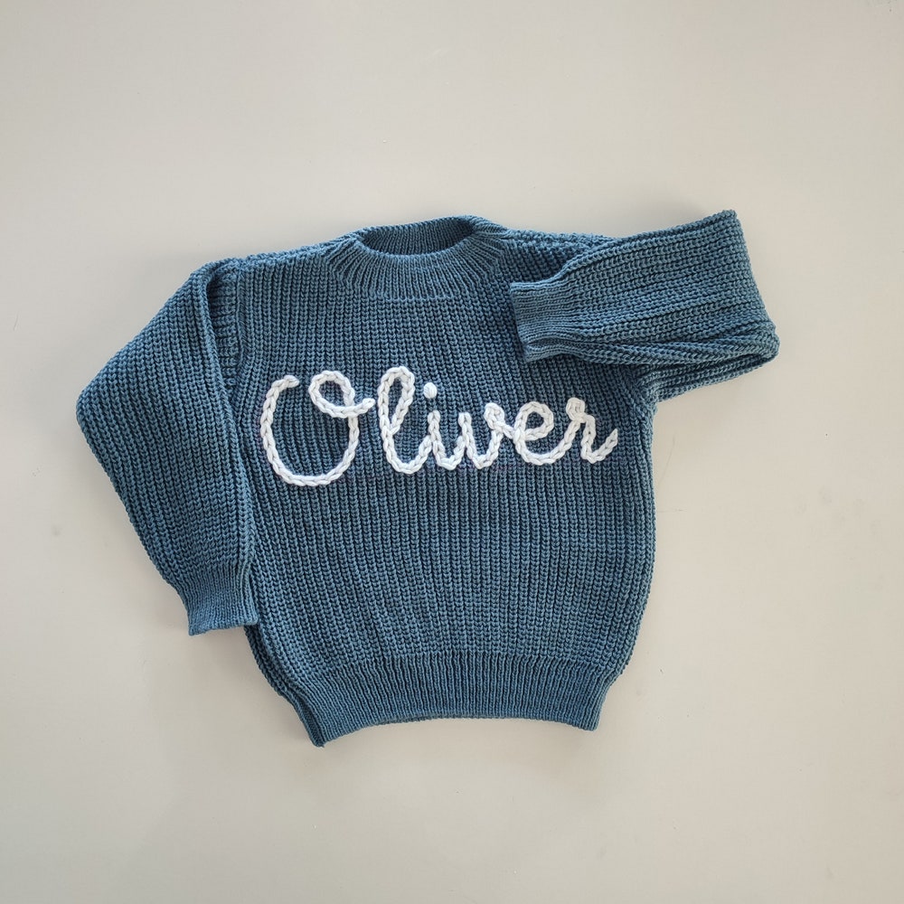 Personalized Baby Name Sweater- Toddler -Hand Embroidered Knit Sweater - Newborn Name Sweater - Custom Knit Sweater- Knit Baby Jumper X Gleamseeker Fashion Realtorgift