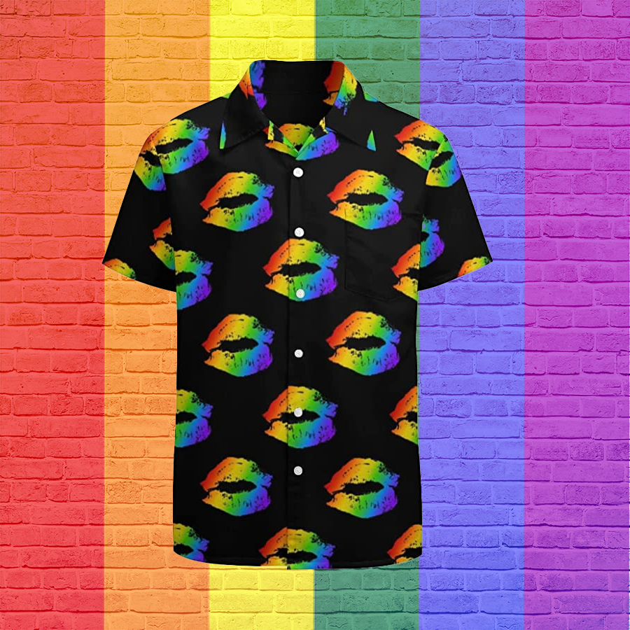 Men’S Casual Button Down Short Sleeve Shirt Pride Month Rainbow Lgbt Print Summer Hawaiian Shirts Beach Shirts Gift