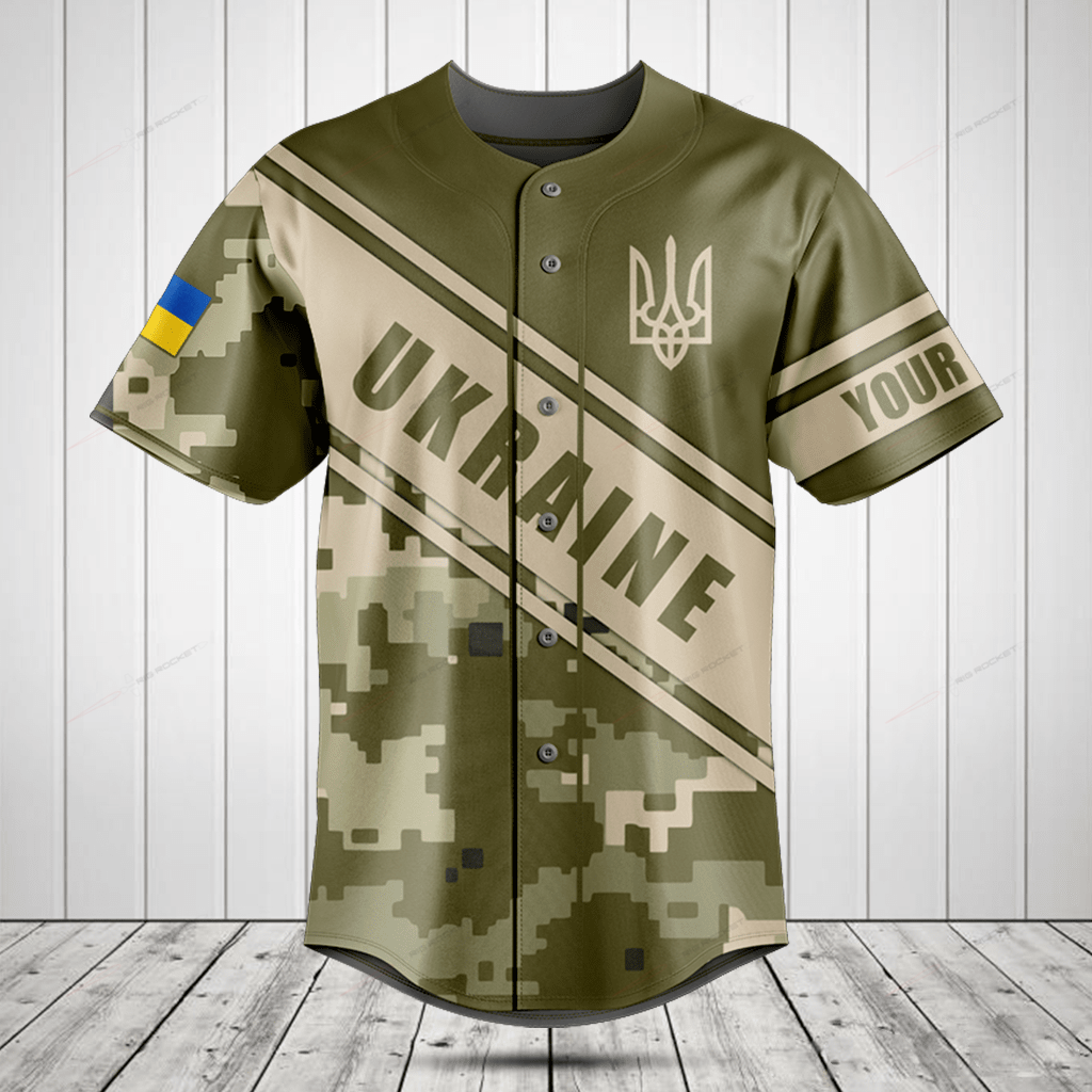 Merchcustom Ukraine Coat Of Arms Camouflage 3D Custom Baseball Jersey For Fan