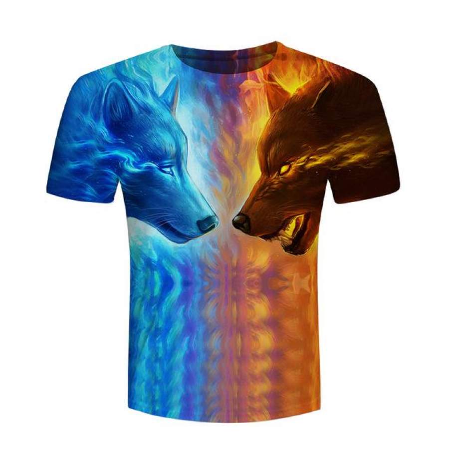 Fire and Ice Wolf Printed 3D Men Wom &hellip;