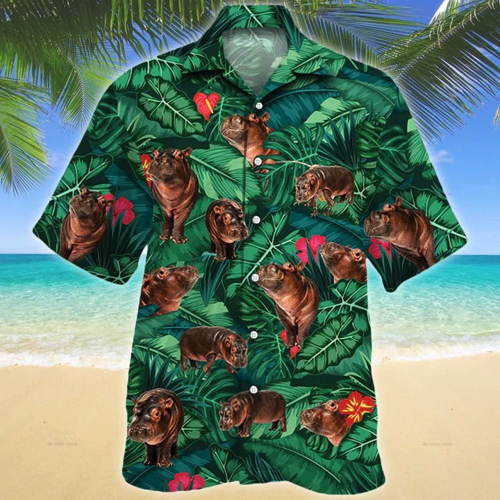 Hippo Lovers Gift Hawaiian Shirt, Animal Hawaiian Shirt Men, Women, Short Sleeve Hawaiian Aloha Shirt Animood Collections