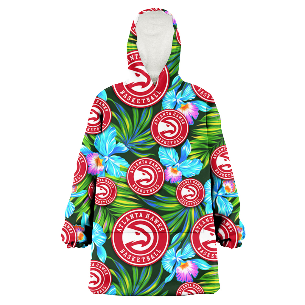 Atlanta Hawks Electro Color Hibiscus Black Background 3D Printed Hoodie Blanket Snug Hoodie