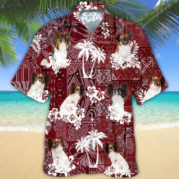 Papillon Red Hawaiian Shirt, Gift For Dog Lover Shirts, Men’S Hawaiian Shirt, Summer Hawaiian Aloha Shirt