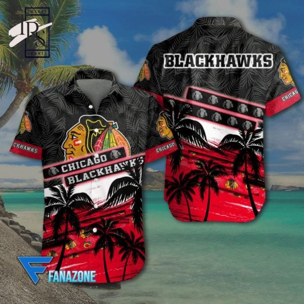 Nhl Chicago Blackhawks Coconut Tree Beach Aloha 3D Hawaiian Shirt