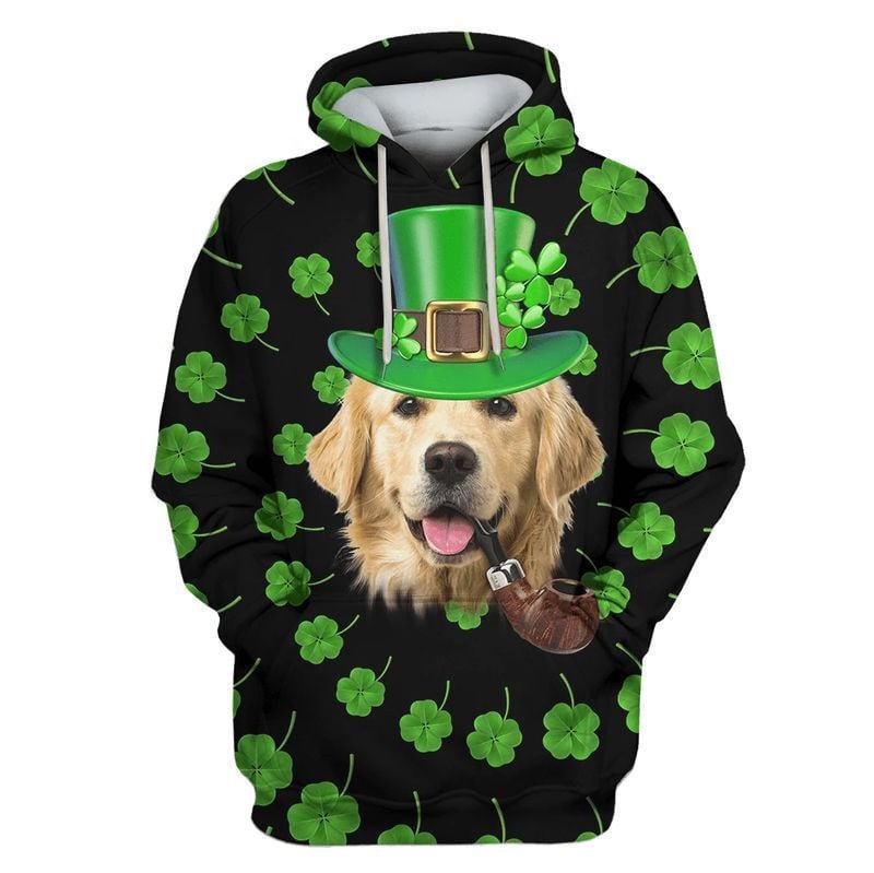 Golden Retriever Hat Shamrock Hoodie St Patrick’S Day Clothes Dog Owners Gifts Ht