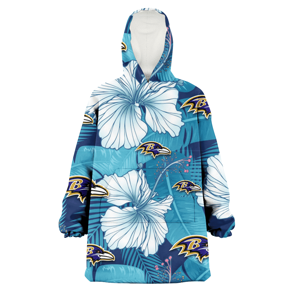 Baltimore Ravens White Hibiscus Turquoise Banana Leaf Navy Background 3D Printed Hoodie Blanket Snug Hoodie