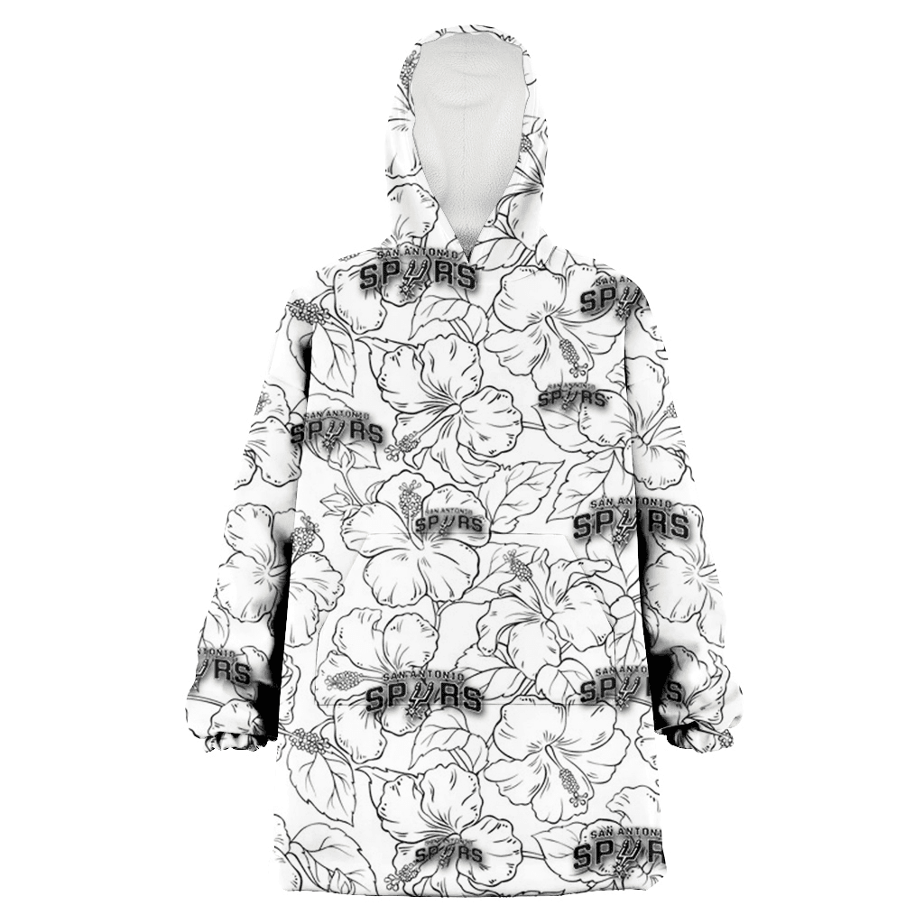 San Antonio Spurs White Sketch Hibiscus Pattern White Background 3D Printed Hoodie Blanket Snug Hoodie