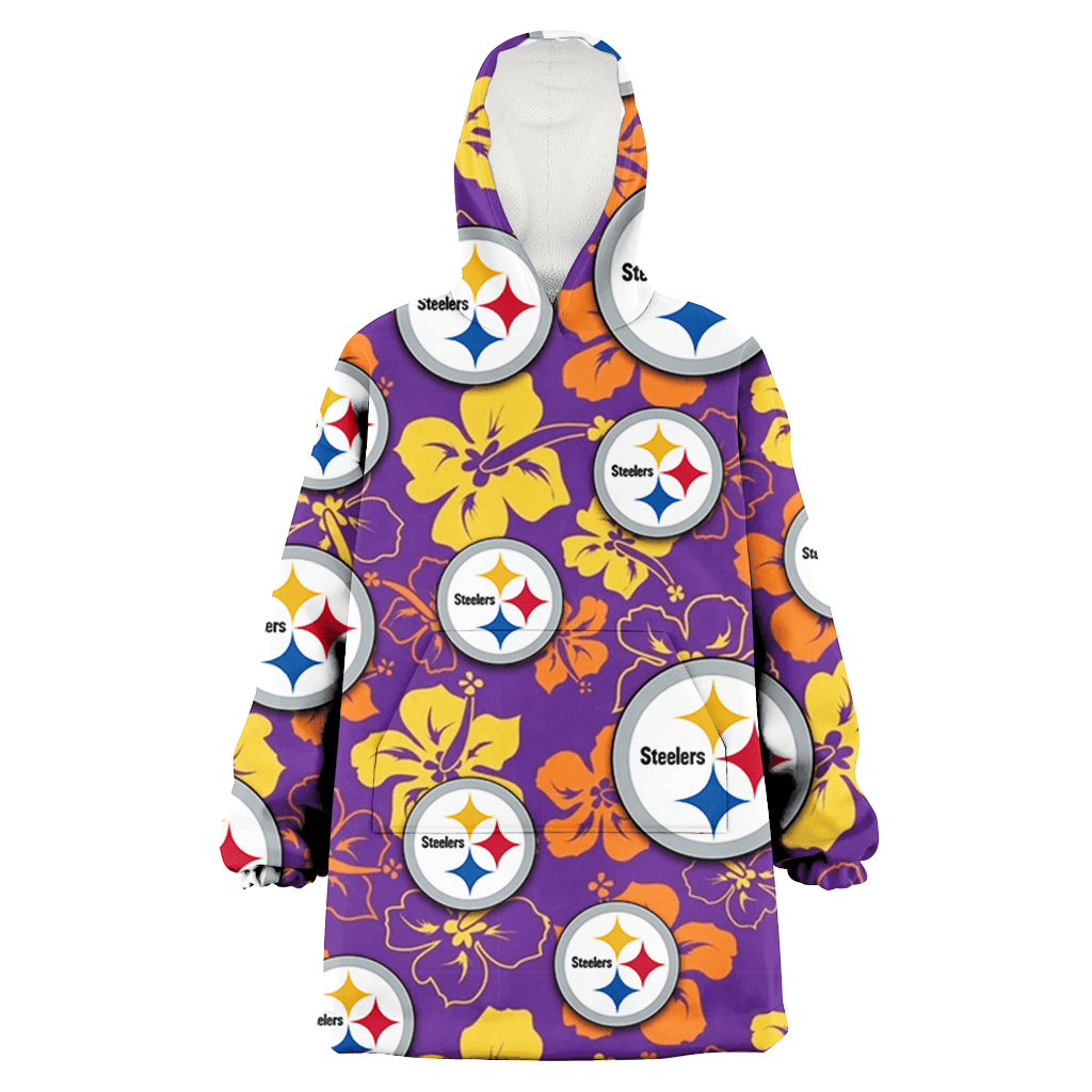 Pittsburgh Steelers Yellow And Orange Hibiscus Purple Background 3D Printed Hoodie Blanket Snug Hoodie