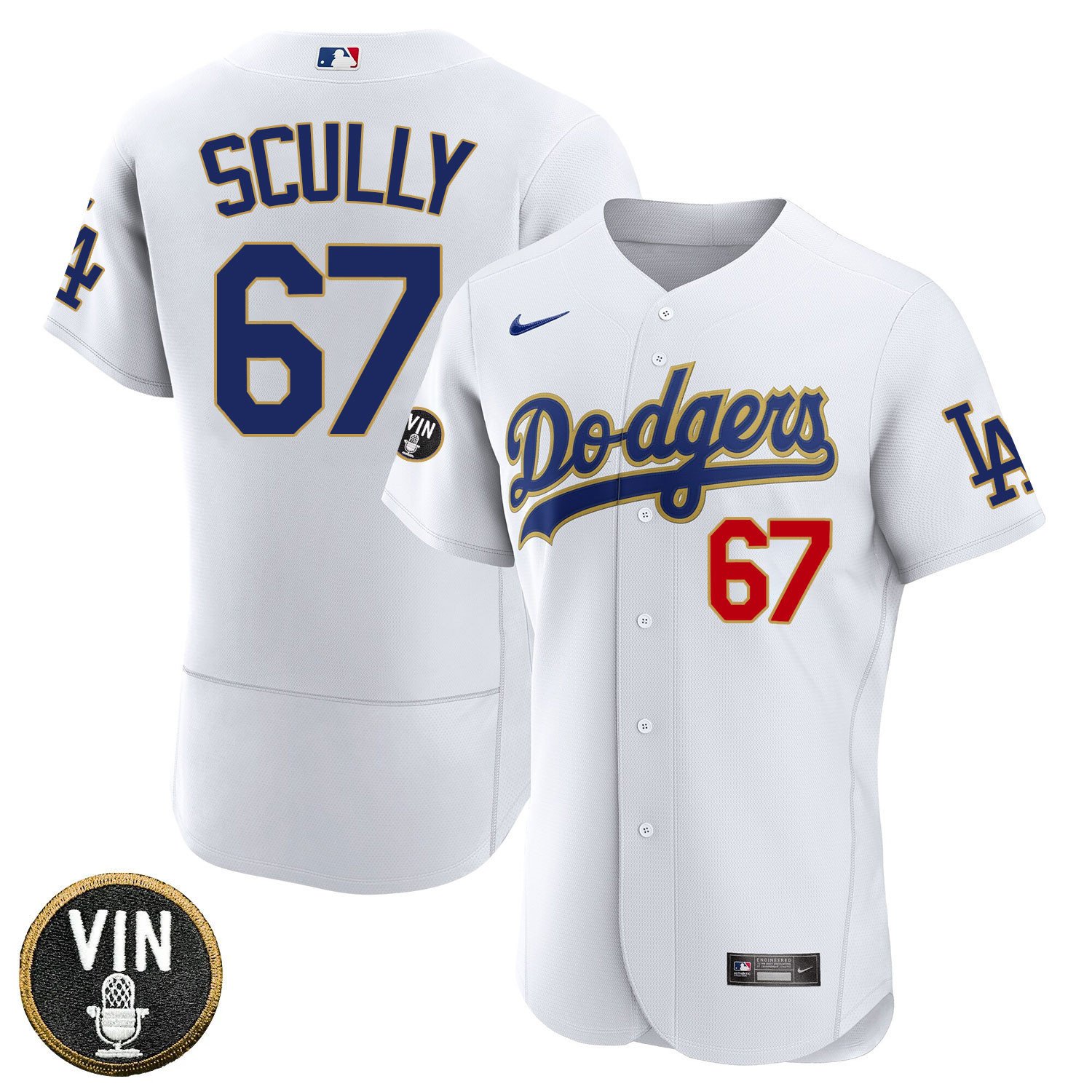 Women’S Los Angeles Dodgers Vin Scully Patch Gold Trim Jersey – All Stitched