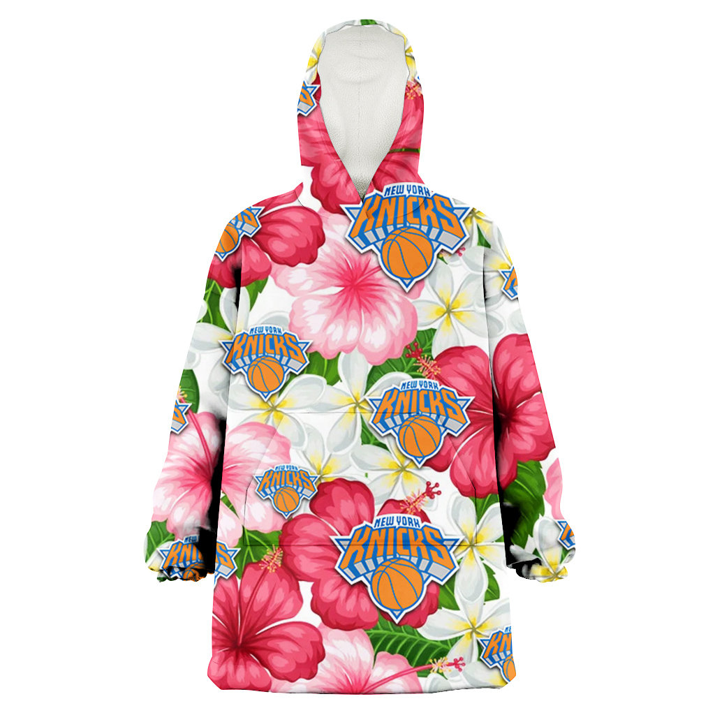 New York Knicks White Porcelain Flower Pink Hibiscus White Background 3D Printed Hoodie Blanket Snug Hoodie