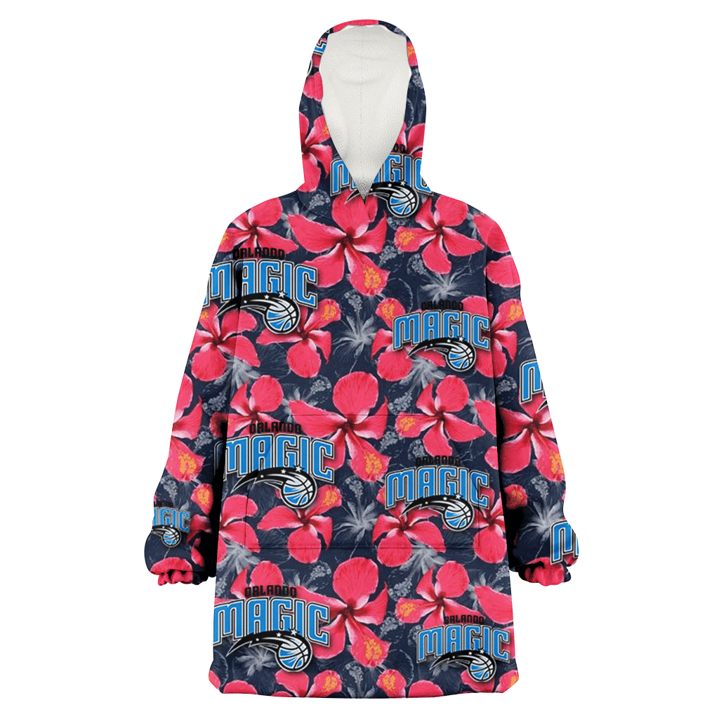 Orlando Magic Red Hibiscus Dark Gray Background 3D Printed Hoodie Blanket Snug Hoodie