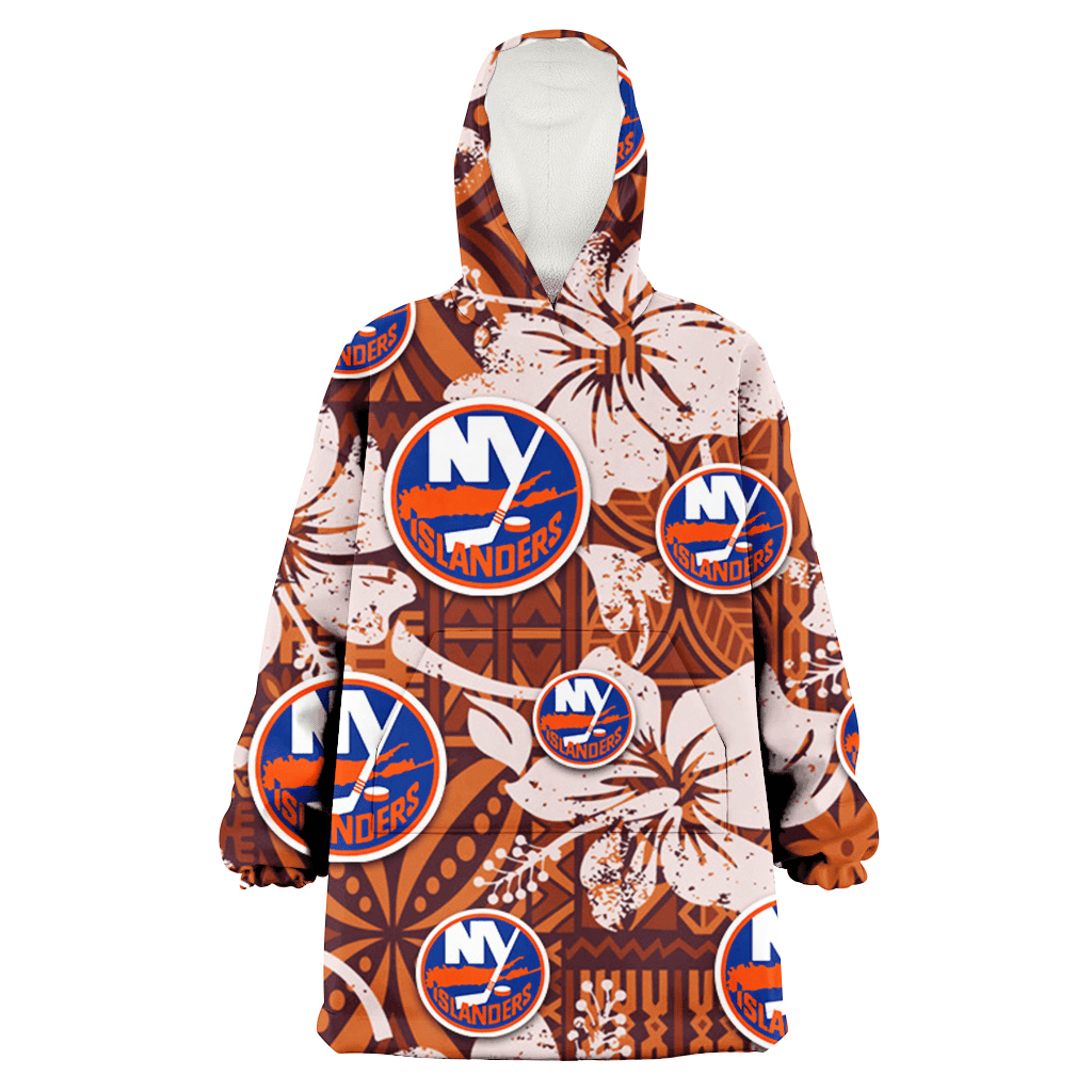 New York Islanders Bisque Hibiscus Brown Pattern 3D Printed Hoodie Blanket Snug Hoodie