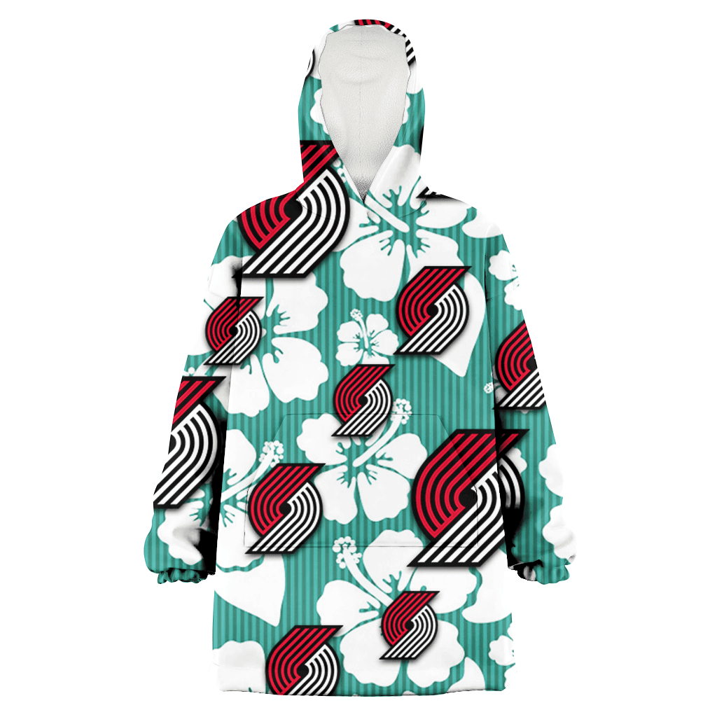 Portland Trail Blazers White Hibiscus Turquoise Stripe Background 3D Printed Hoodie Blanket Snug Hoodie