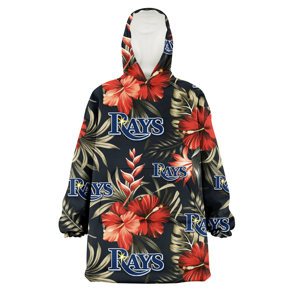 Tampa Bay Rays Red Hibiscus Green Leaf Dark Background 3D Printed Hoodie Blanket Snug Hoodie