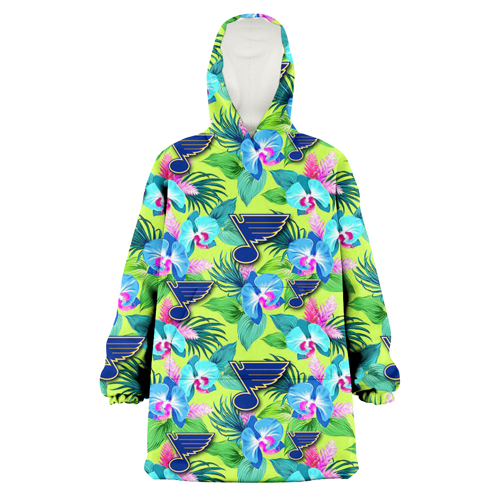 St. Louis Blues Blue Orchid Green Pink Leaf Green Background 3D Printed Hoodie Blanket Snug Hoodie