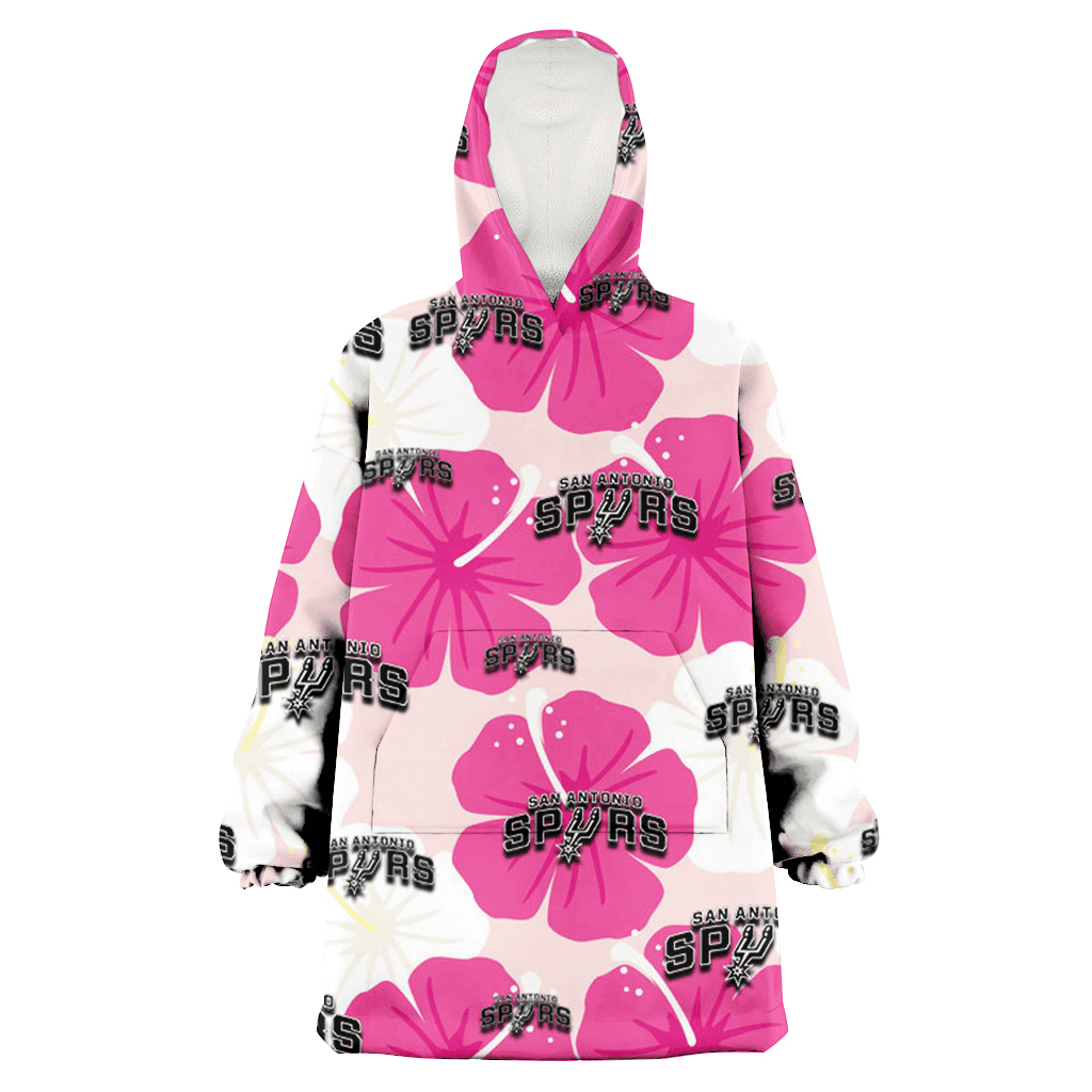 San Antonio Spurs Pink White Hibiscus Misty Rose Background 3D Printed Hoodie Blanket Snug Hoodie