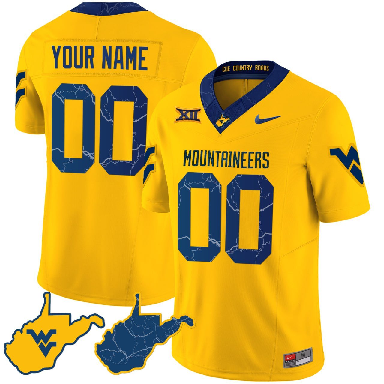 West Virginia Mountaineers 2023 Country Roads Custom Jersey – All Stitched – Gold Sleeves