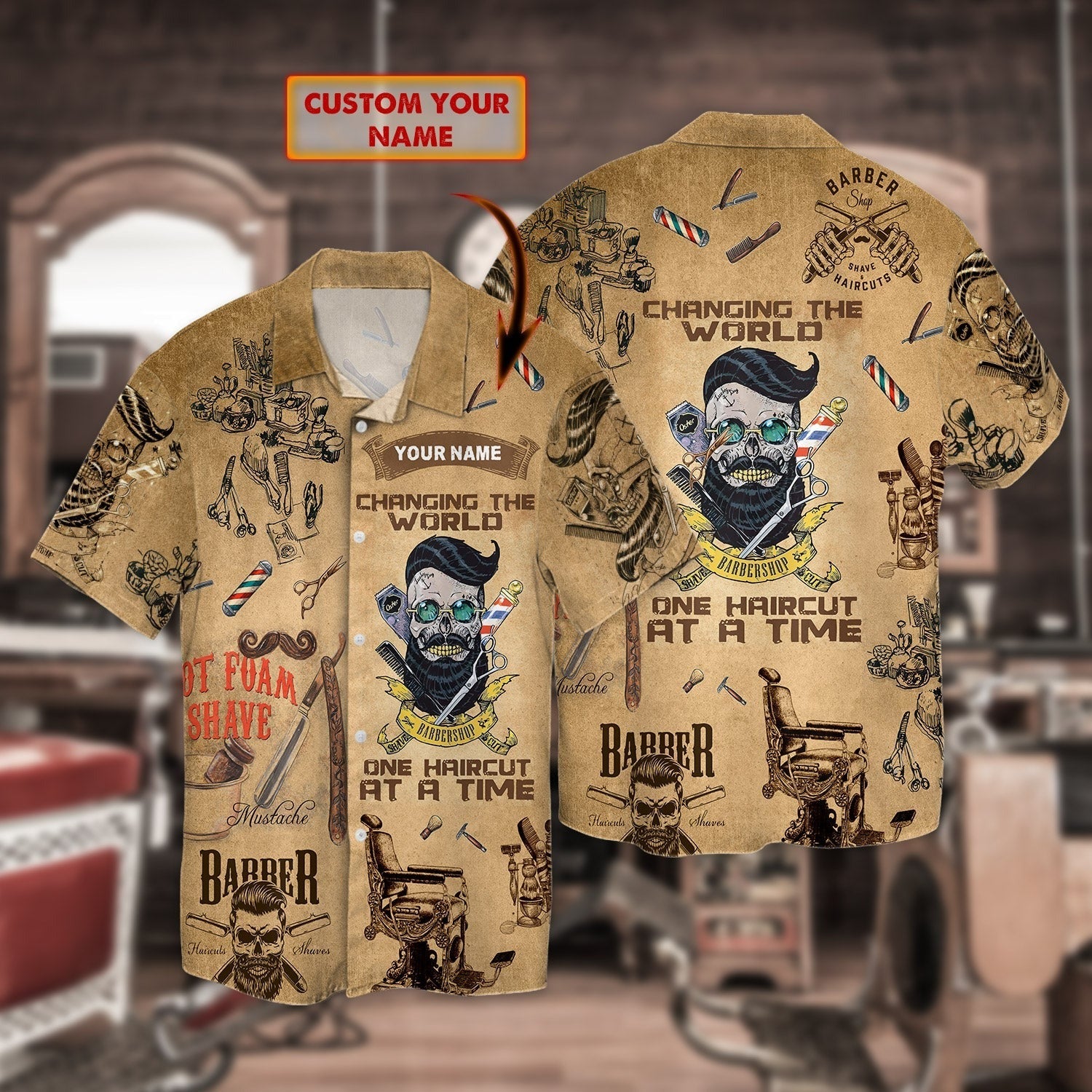 Personalized Barber Skull Hawaiian Shirt, 3D All Over Printed Hawaiian Aloha Beach Shirt For A Barber, Gift For Barber