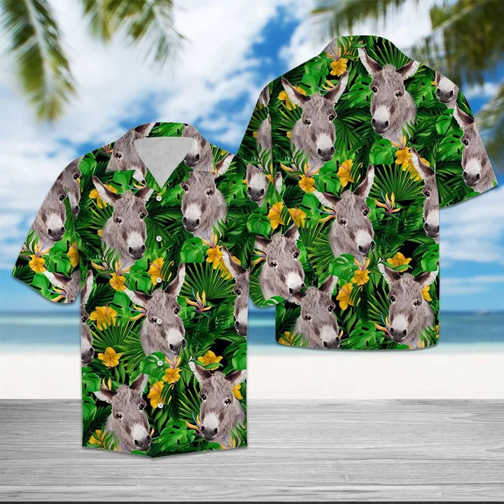 Donkey With Yellow Flowers And Green Leaves Hawaiian Shirt