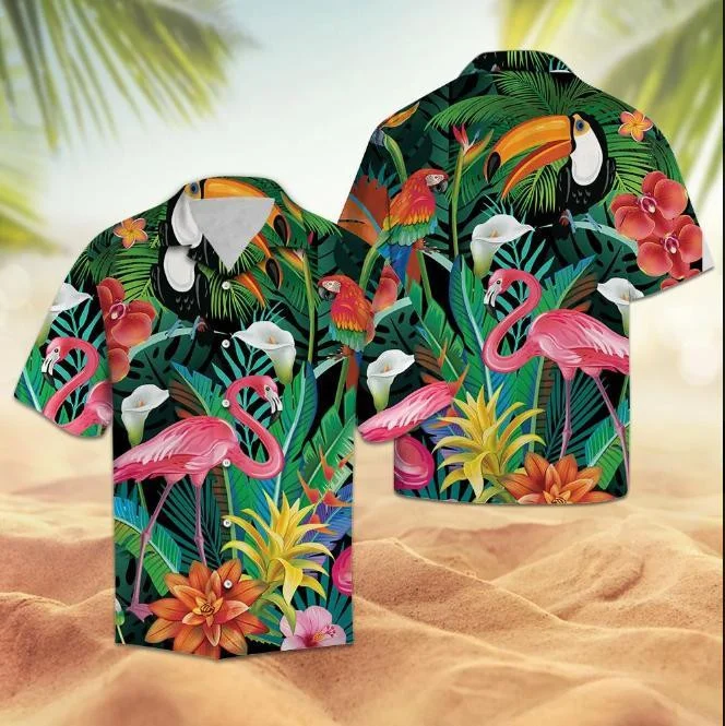 Flamingo Hawaiian Shirt, Tropical Animal Species Cool Design Hawaiian Shirt