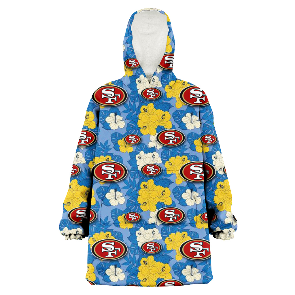 San Francisco 49ers Yellow White Hibiscus Powder Blue Background 3D Printed Hoodie Blanket Snug Hoodie