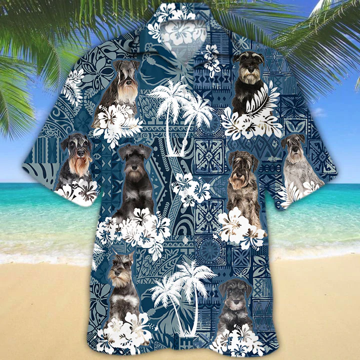 Schnauzer Hawaiian Shirt, Hawaii Shirt Vintage Floral Dog, Men’S Hawaiian Shirt, Women’S Hawaiian Shirt