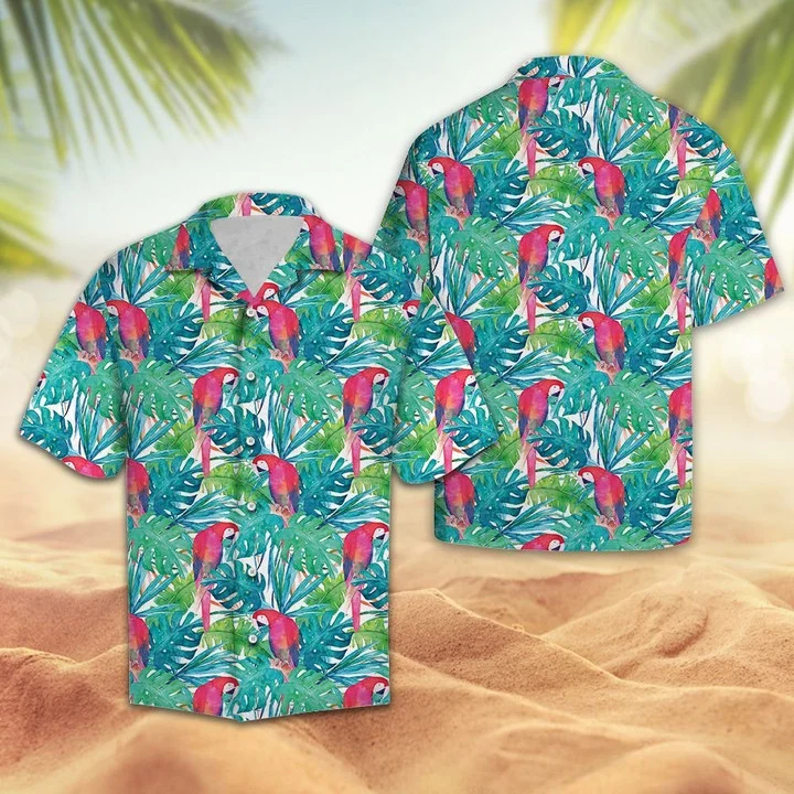 Tropical Parrot With Watercolor Leaves Hawaiian Shirt, Summer Aloha Hawaii Shirt For Men Women