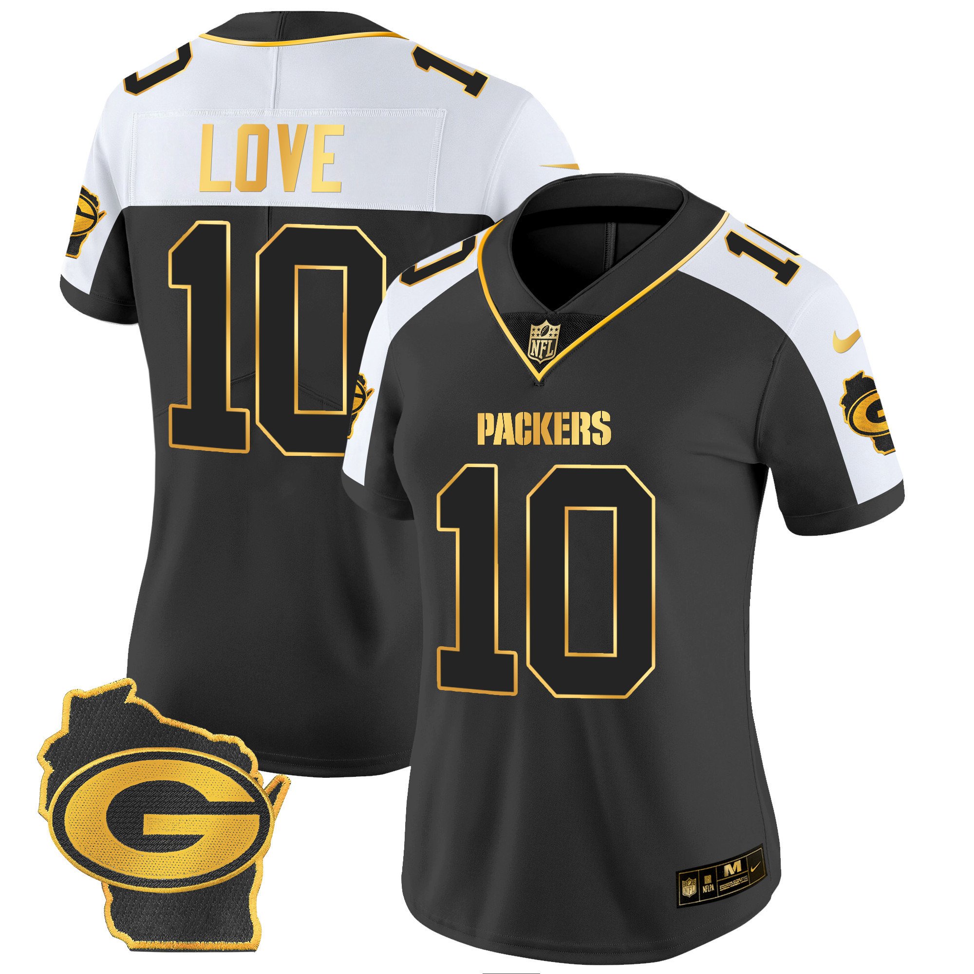 Women’S Packers Home Patch Gold Vapor Jersey – All Stitched