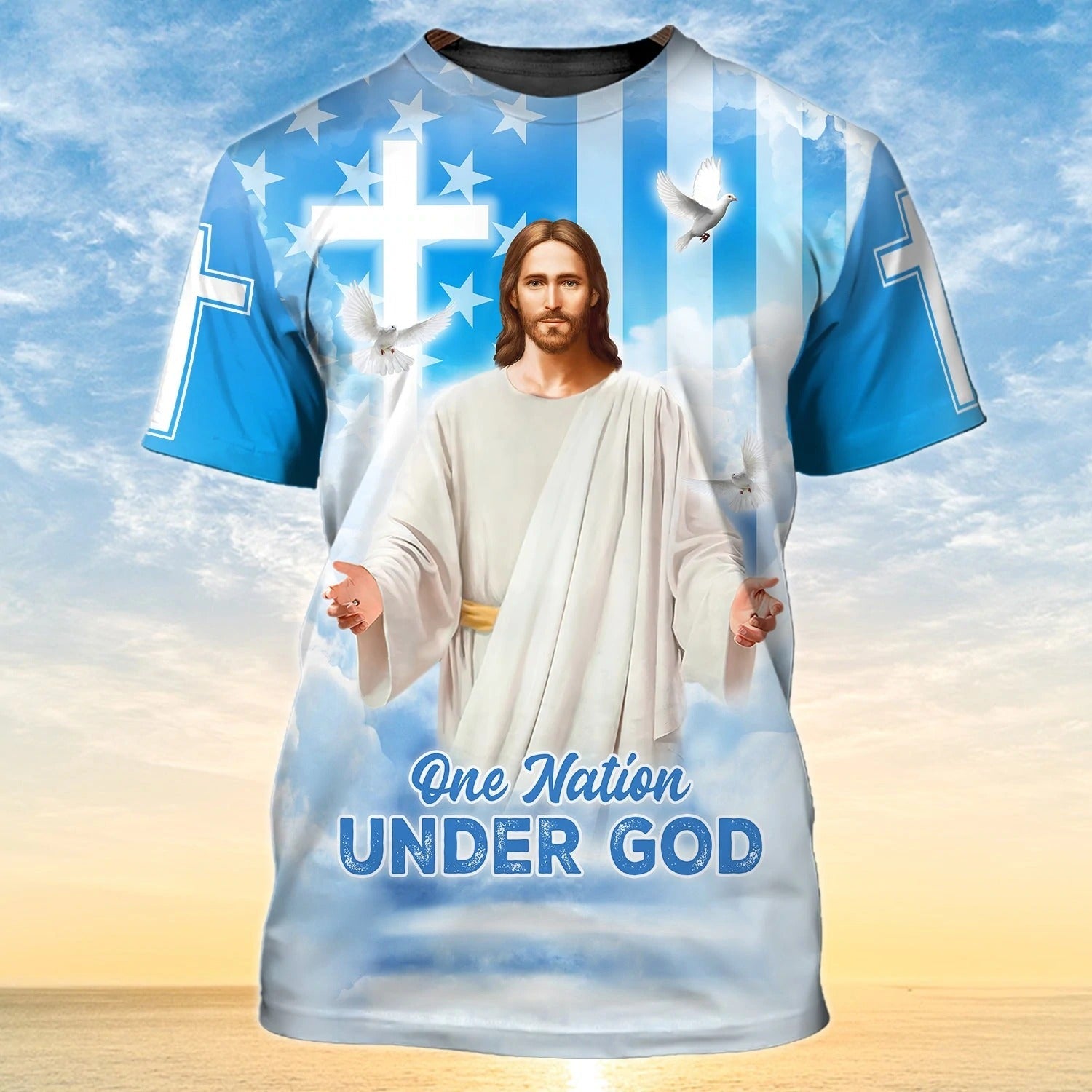 One Nation Under God 3D All Over Print Shirt Hoodie, 4Th Of July Patriotic 3D Hawaiian Shirt, Independence 3D Shirt