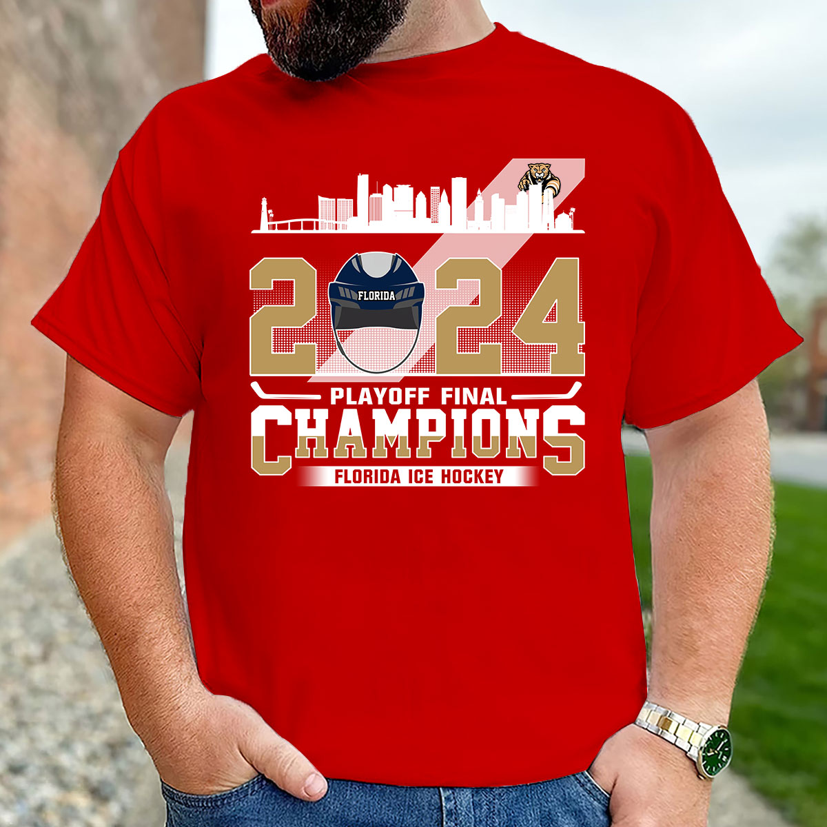 Florida Ice Hockey 2024 Playoff Final Champions T-Shirt, Florida Hockey Skyline Shirt Gift For Family, Florida Ice Hockey Lovers