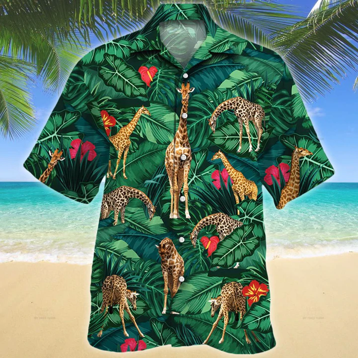 Giraffe Lovers Gift Hawaiian Shirt, Giraffe Hawaiian Shirt Men, Short Sleeve Hawaiian Aloha Shirt