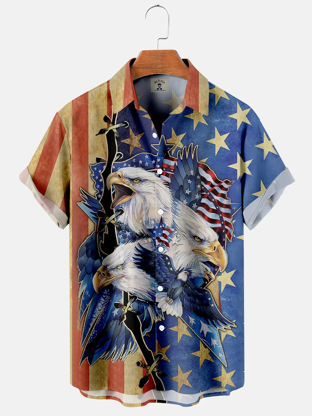 Men’S American Flag And Eagle Print Short Sleeve Hawaiian Shirt, 4Th Of July Hawaiian Shirt For Men