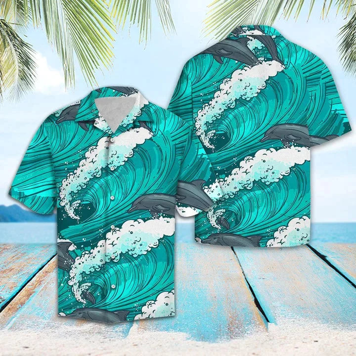 Dolphin The Power Of Waves Design Hawaiian Shirt